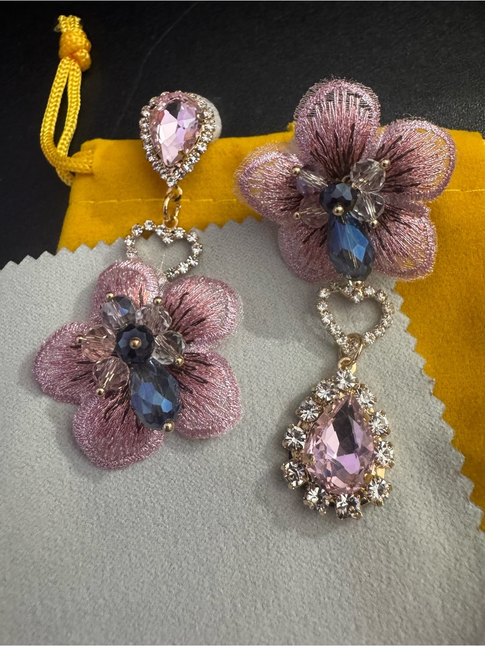 Ottoman Delicate Pink Floral Drop Earrings with Crystal Accents